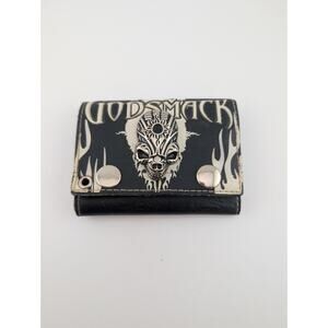 Godsmack Wallet Leather Black Silver Metal Skull Trifold 2008 Bioworld Y2K